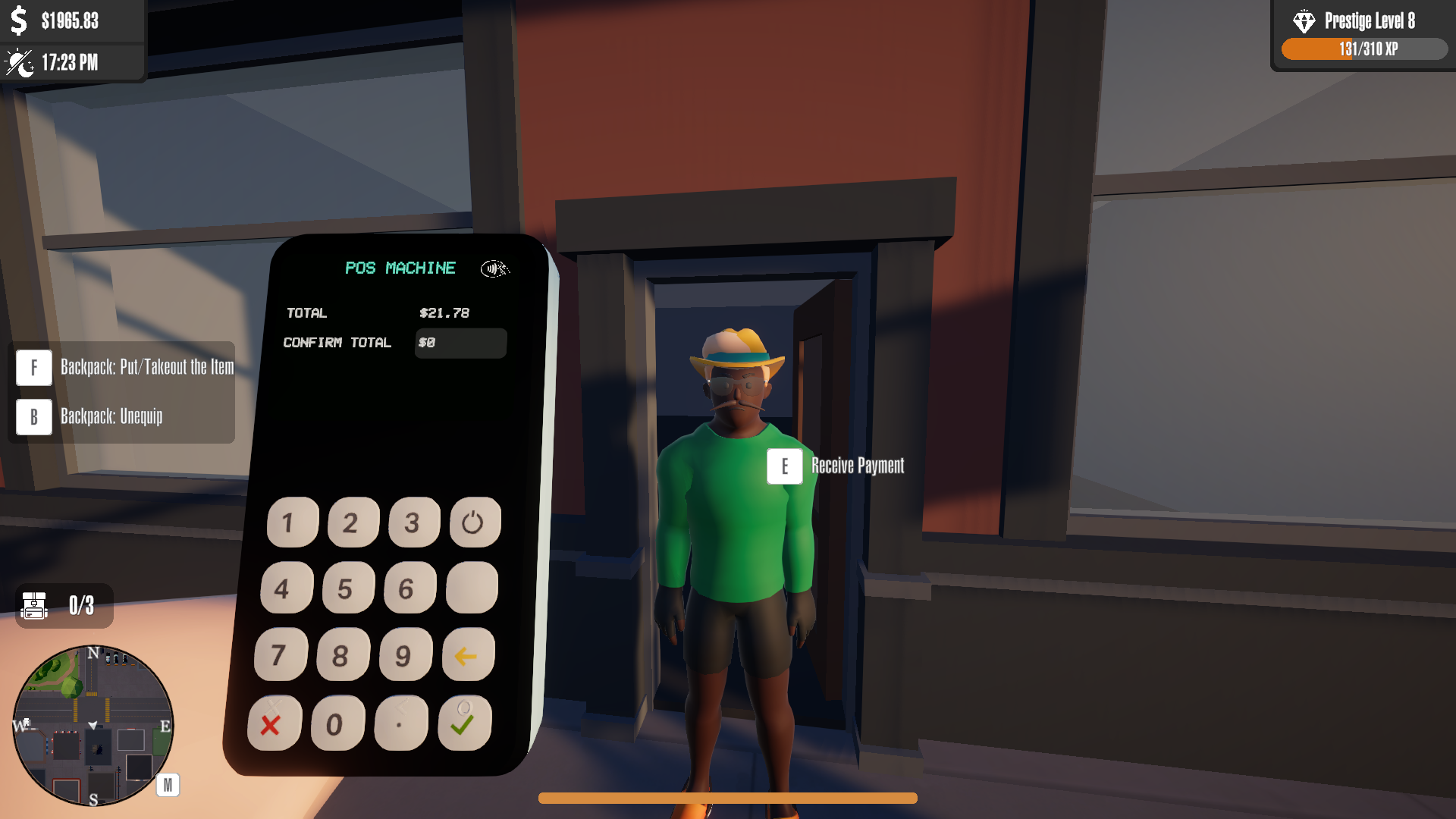 Running a customer's card on the handheld POS terminal at the door.